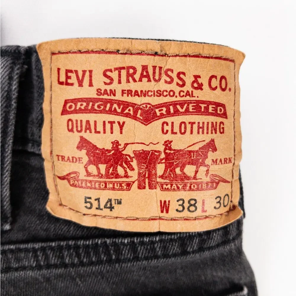 Levi's 514 Slim Straight Jeans Men's 38x30 Black Textured Stretch Denim